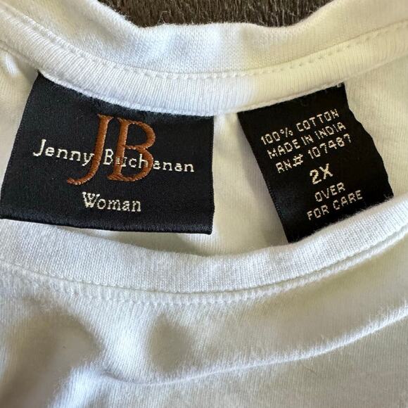 Jenny Buchanan White Cotton Basic T-Shirt Size 2X, Floral Print, Crewneck - Picture 3 of 4